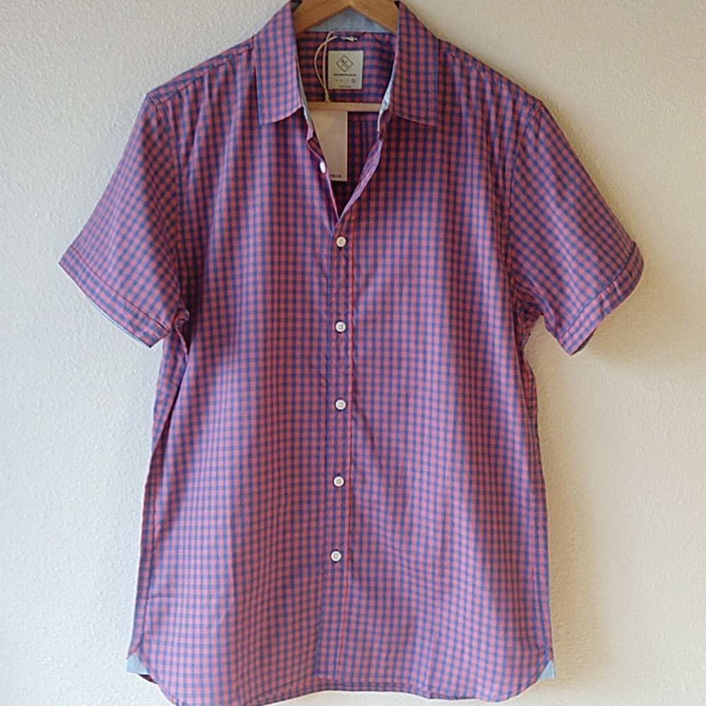 Bourbon + Blue Button Down Short Sleeve Shirt Artisan Plaid XL